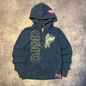 Y2K Aeropostale Womens Blue Graphic Full Zip Hoodie Bird Aero 87 New York Large